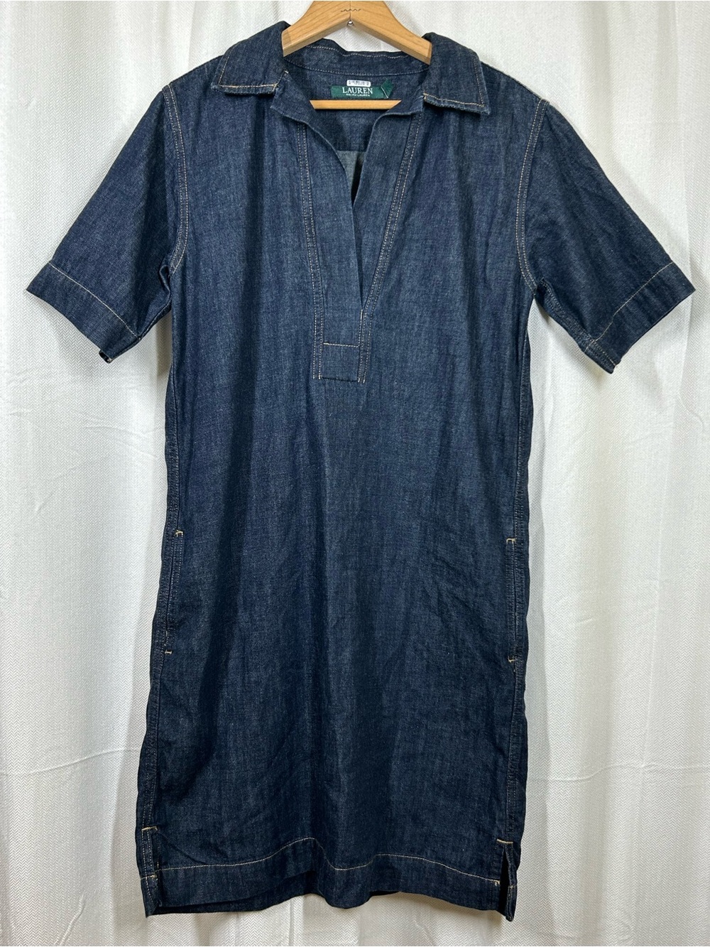 Lauren Ralph Lauren Denim Shift Dress Classic Collared Neckline Sz Small
